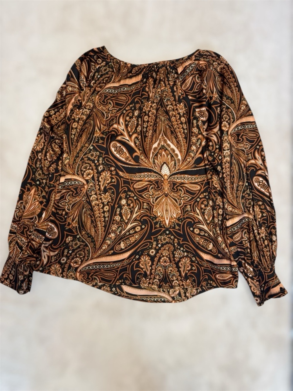 H&M x Richard Allan Paisley Long-Sleeve Blouse - Black, Brown & Peach Sz 8